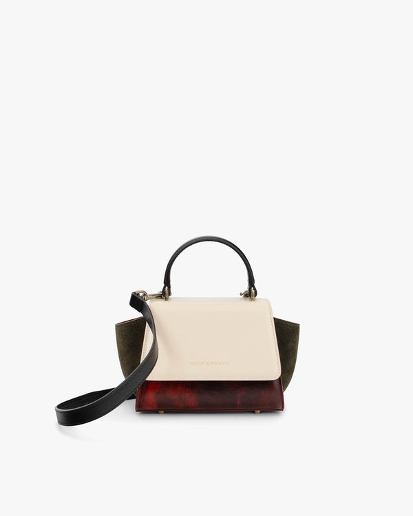 ALEXIA NANO bag in art deco colourblock, front view, top handle with detachable strap