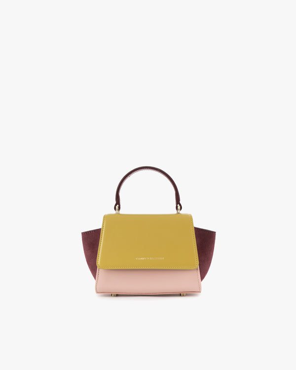 ALEXIA NANO bag in Colourblock Vesper, front view, standing, with rigid handle and side wings extended