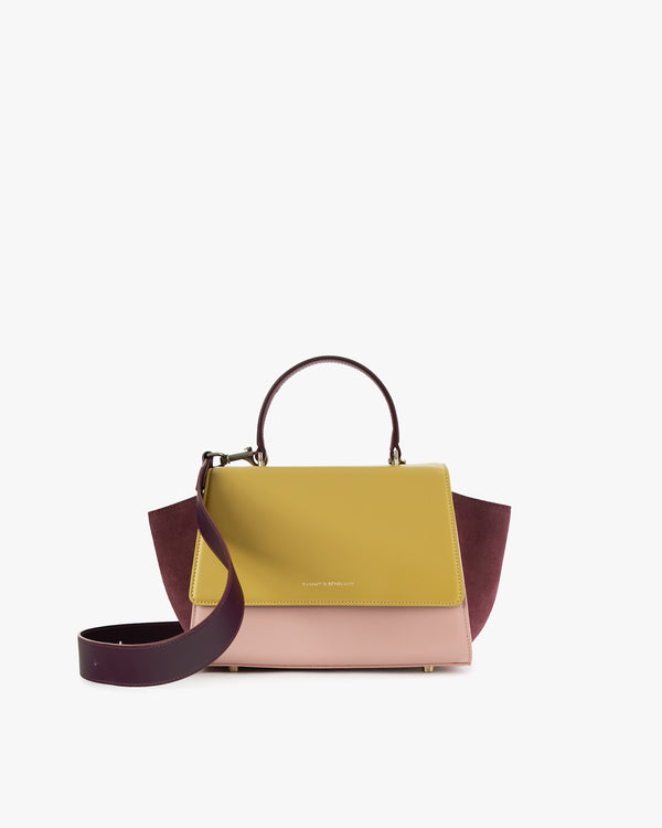 ALEXIA bag in Colourblock Vesper, front view, top handle with detachable strap resting on the floor