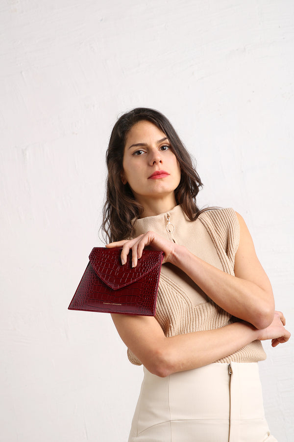 GABRIELLE POUCH - Burgundy - Crocodile embossed