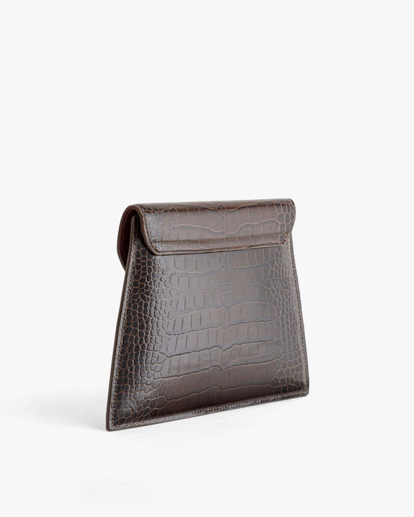 GABRIELLE POUCH - Brown - Crocodile embossed