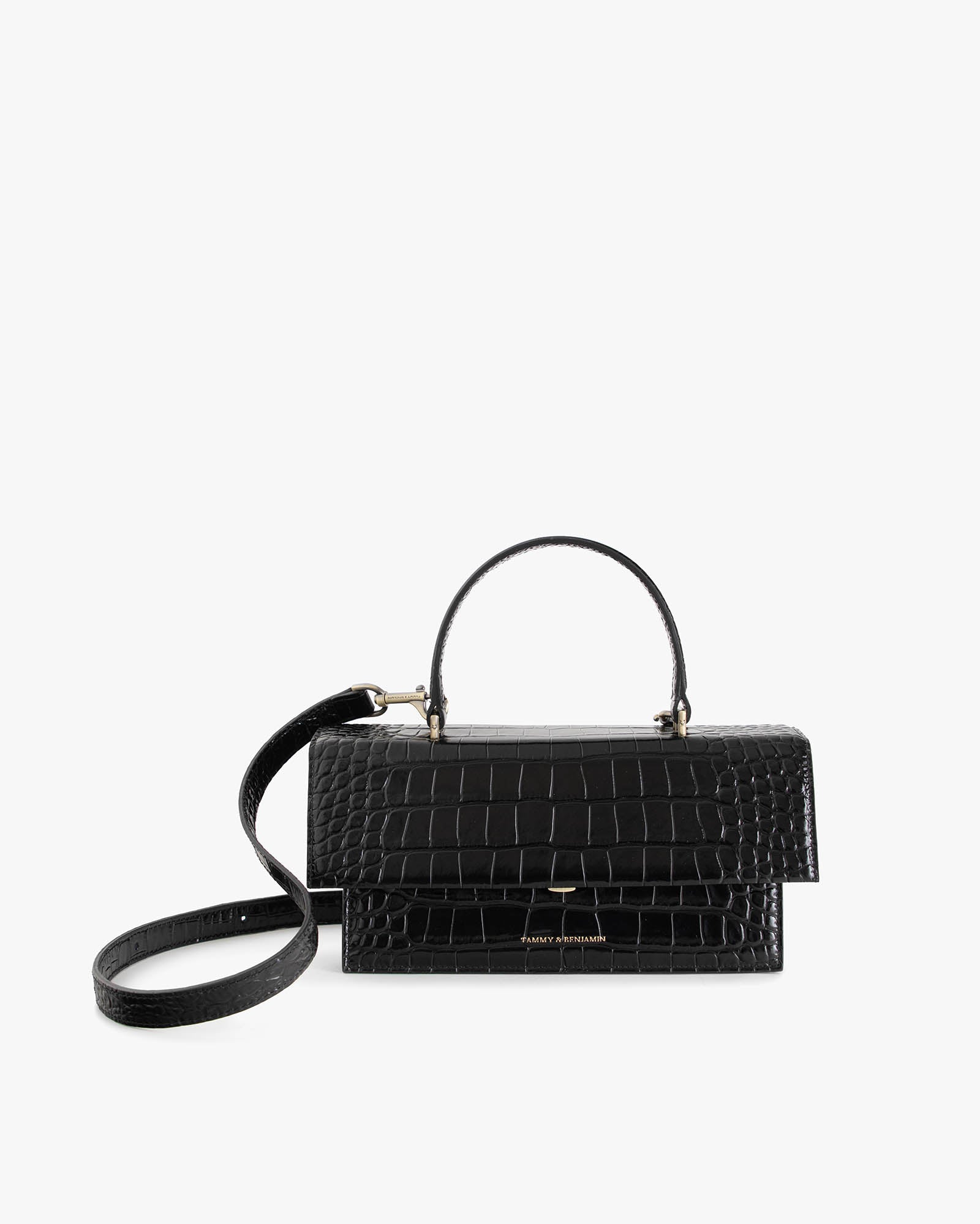 THEA - Black - Crocodile embossed