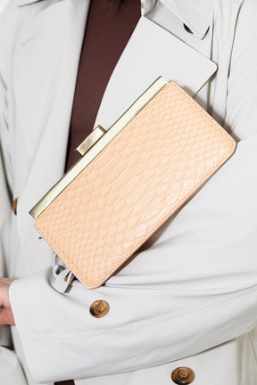 JEANNE BAGUETTE - Peach - Python embossed