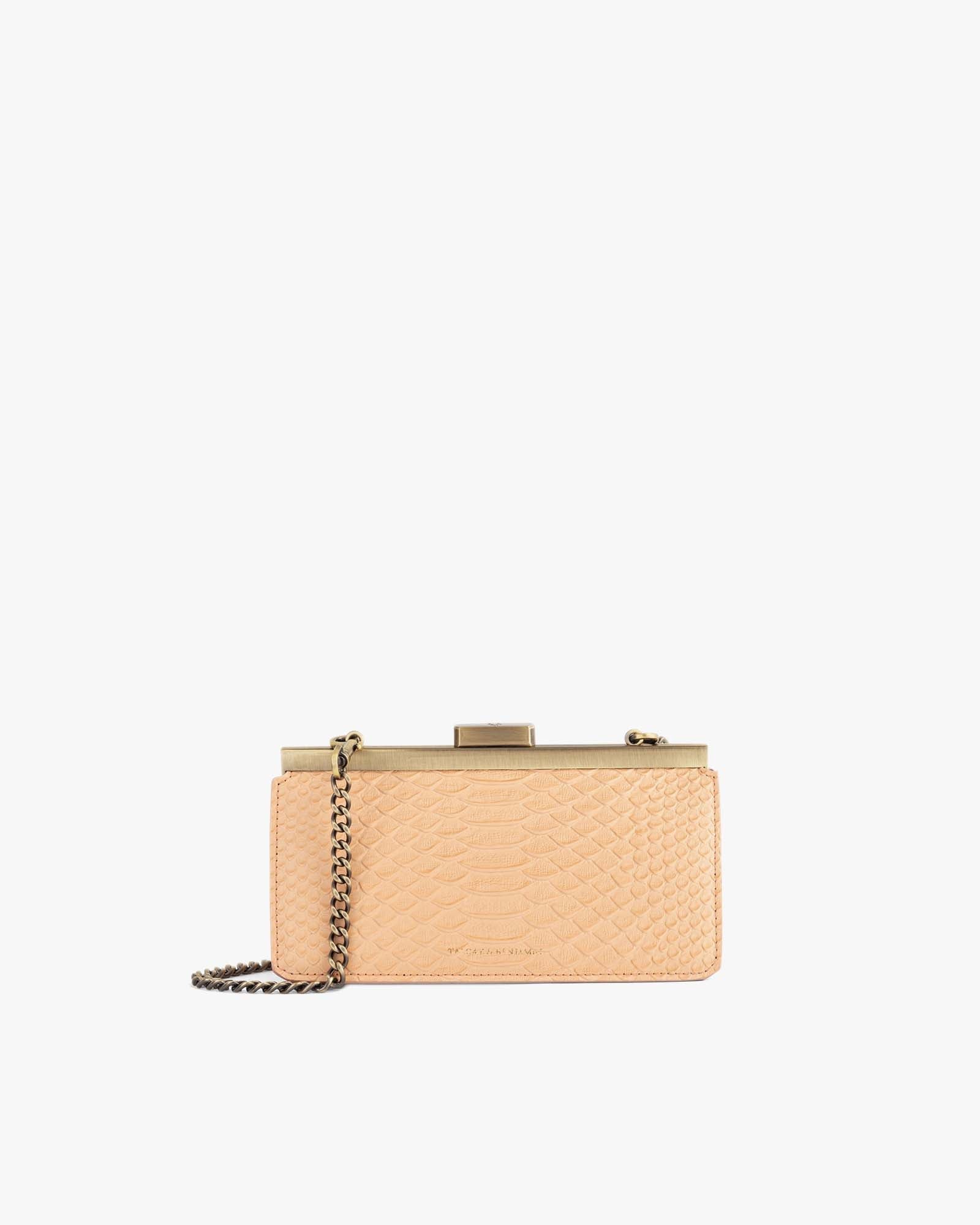 JEANNE BAGUETTE - Peach - Python embossed